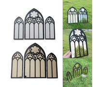 Lot de 3 miroirs muraux gothiques arqués avec cadre en bois blanc et doré avec miroirs en acrylique, pour salon, bureau, église