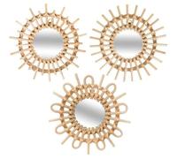 Lot de 3 Miroirs Muraux Rotin ""Soleil"" 28cm Beige