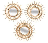 Lot de 3 Miroirs Ronds Soleil en Rotin Naturel 27 cm - SILUMEN