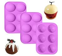 Lot de 3 Moule Demi Sphère Silicone, Moule Silicone Pâtisserie 6 Cavités pour Boule de Chocolat, Dome Mousse, Gâteau et Gelée, Moules Silicone Demi-Sphère de Qualité Alimentaire - Violet