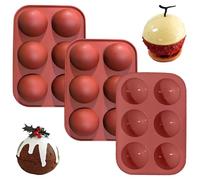Lot de 3 Moule Demi Sphère Silicone, Moule Silicone Pâtisserie 6 Cavités pour Boule de Chocolat, Dome Mousse, Gâteau et Gelée, Moules Silicone Demi-Sphère de Qualité Alimentaire - Rouge Brique