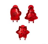 Lot de 3 moules à biscuits de Noël pour mini tartes, moules de cuisson en forme d'arbre/gant/étoile, outils de fabrication de tartes de vacances en plastique rouge pour desserts festifs