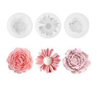 Lot de 3 moules à bougie en silicone en forme de fleur de marguerite, pivoine, camélia, 3D, bougies parfumées, moules en silicone, savon fait à la main pour la fabrication de bougies DIY