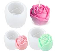 Lot de 3 moules à bougie en silicone rose - Moule à glaçons 3D en forme de fleur de rose - Moule à savon pour bougies parfumées - Savon - Chocolat - Décoration de gâteau de Noël