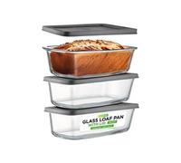 Nutrichef - Lot de 3 Moules à Cake/Moules à Pain en Verre avec Couvercles Hermétiques - 1,8 L par Moule - Récipients en Verre Sans BPA, Empilables, Compatibles Four et Congélateur