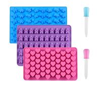 Lot de 3 moules à chocolat en silicone réutilisables avec 2 compte-gouttes, moules en silicone antiadhésifs en forme de mini dinosaure, cœurs, ours