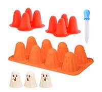 Lot de 3 moules à chocolats fantômes en silicone - Moule à glaçons d'Halloween avec compte-gouttes en bonus - Moule à pudding fantôme pour chocolat, bonbons, glaçons