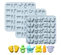 Lot de 3 moules à fondant pour fête prénatale, moules à chocolat antiadhésifs, bonbons gélifiés, empreintes de pieds de bébé, grenouillère, bouteille en forme d'ours, facile à démouler (bleu)