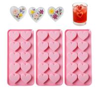 Lot de 3 moules à glaçons en silicone en forme de cœur - 10 cavités - En forme de cœur - Pour cocktails, boissons - Avec 1 pince à glaçons