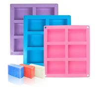 Lot de 3 moules à savon en silicone, 6 cellules, pour faire des gâteaux, des glaçons et du savon (rose + bleu + violet)