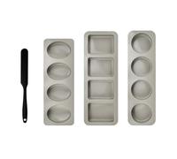 Lot de 3 moules à savon faits à la main avec grattoir en silicone, moules rectangulaires à 4 cavités, ovales et ronds pour la fabrication de savon, barres, résine de chocolat, gelée, loisirs créatifs