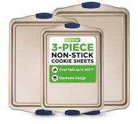 Lot de 3 moules de cuisson antiadhésifs en acier au carbone sans PFOA, PFOS, PTFE, avec poignées en silicone bleu résistant à la chaleur, passent au four jusqu'à 232,2 °C, petits, moyens et grands moules à biscuits