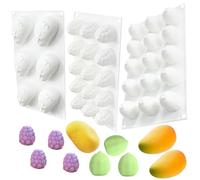 Lot de 3 moules de cuisson en silicone 3D en forme de fruits mûre/citron/mangue pour mousse, gâteau, chocolat, bonbons, gelée, crème glacée