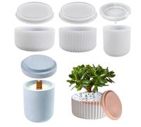Lot de 3 moules de moulage en silicone, moule rond pour bougeoir avec couvercle, moule en silicone pour bol pour moules de moulage en béton, moule en silicone pour vase rayé pour pots de fleurs