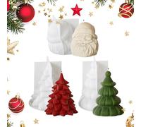 Lot de 3 moules de Noël en silicone - Moules 3D Père Noël et arbre pour fabrication de bougies en résine époxy, décorations de jardin, décorations festives et cadeaux (sans BPA)