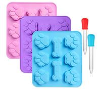 Lot de 3 moules en forme de griffe et d'os en silicone, moules en forme de 2 en 1, avec 2 godets liquides gradués, 8 cavités, plateaux à bonbons réutilisables Biscuits au chocolat Moules à gâteaux