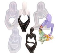 Lot de 3 moules en résine de silicone en forme de statue de penseur, sculptures abstraites, figurines, décoration de bureau, articles de bureau, ornements en silicone époxy pour cadeaux, bricolage 3D