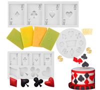Lot de 3 moules en silicone 3D pour cartes à jouer sur le thème du casino, fondant, sucre, chocolat, bonbons, décorations de gâteaux