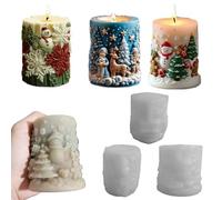 Lot de 3 moules en silicone de Noël - Cylindre 3D - Moule en silicone - Bonhomme de neige - Moule à bougie - Moule en silicone pour Noël - Bougies (A)