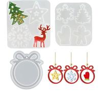 Lot de 3 moules en silicone de Noël - Pendentif de Noël - Flocon de neige - Sapin de Noël - Élan - Moules en plâtre - Pour le moulage de Noël - Pour décorations de Noël