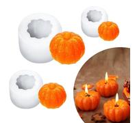 Lot de 3 moules en silicone en forme de citrouille, d'automne, de bougie en forme de citrouille, d'automne, Halloween, Thanksgiving, pour bougies, savons, chocolats, artisanat
