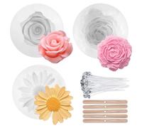 Lot de 3 moules en silicone pour bougies - En silicone - Fleurs - Roses - Pivoine - Daisy - 3D - Moules à bougies pour le moulage - En silicone - Pour travaux manuels et ornements