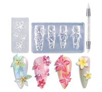 Lot de 3 moules en silicone pour décoration d'ongles en forme de fleur - Petits accessoires pour les amateurs de beauté - Pochoir en silicone pour nail art
