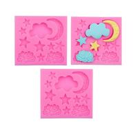 Lot de 3 moules en silicone rose en forme de lune et d'étoile, en forme de nuage, pour chocolat, bonbons, pâtisserie, décoration de gâteaux