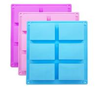Lot de 3 moules rectangulaires en silicone pour savon, gâteau, chocolat et glaçons (bleu, vert et rose).