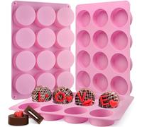 Lot de 3 moules ronds en silicone à 12 cavités pour Oreo, cookies, bonbons, gelée, mini gâteaux et muffins (3 pièces, rose/12 cavités)