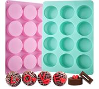 Lot de 3 moules ronds en silicone à 12 cavités pour Oreo, cookies, bonbons, gelée, mini gâteaux et muffins (2 pièces/12 cavités)