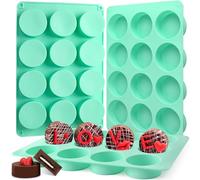 Lot de 3 moules ronds en silicone à 12 cavités pour Oreo, cookies, bonbons, gelée, mini gâteaux et muffins (3 pièces, vert/12 cavités)