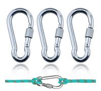 Lot de 3 mousquetons à visser 304 M8 en acier inoxydable avec vis - Mousquetons de pompier avec fermeture à vis - Capacité de charge pour l'extérieur, le camping, la randonnée