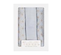 Lot de 3 mousselines Nanan à inscription intégrale, 80 x 80 cm, bleu clair