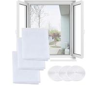 Lot de 3 Moustiqueres Fenêtre Découpable, 130 x 150cm Toile Moustiquaire pour fenêtre, Moustiquaire sans percage, Anti moustiquaire fenetre avec avec 3 Auto-Rubans Adhésifs (Blanc Transparent)