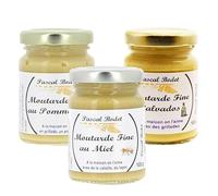 Lot de 3 moutardes fine de 100g Pascal Bodet - Saveurs : Pommeau, Calvados et miel - Produits-Normandie