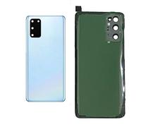 Lot de 3 N.1 cache-batterie + 1 adhésif double face + 1 lentille compatible pour Samsung Galaxy S20 G980F G980 SM-G980F + verre arrière + coque arrière adhésive + lentille avec cadre (bleu)