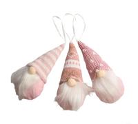 Lot de 3 nains de Noël en peluche à suspendre avec pendentifs en forme de poupée de Père Noël pour sapin et décoration festive (rose)