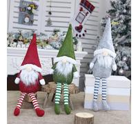 Lot de 3 nains de Noël rouges verts gris Père Noël décoration de Noël point long 48,3 cm de haut Rodolphe assis en peluche suédoise lutin en feutre