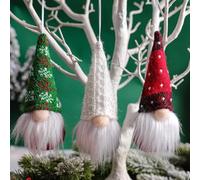 Lot de 3 nains de Noël sans visage en feutre doux et tissu tricoté à suspendre pour arbres, cheminées, branches (D)