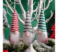 Lot de 3 nains de Noël suédois à rayures - Décoration de Noël en peluche à suspendre - Décoration de fête de vacances