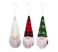 Lot de 3 nains de Noël tricotés sans visage en peluche pour arbre, cheminée, fenêtre avec corde de suspension (D)