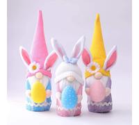 Lot de 3 nains de Pâques en peluche - Décorations elfes scandinaves Tomte - Nains de lapin en peluche avec