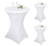 Lot de 3 nappes à coins carrés extensibles en spandex pour cocktail 80x110cm Table haute ajustée blanche, nappe ronde de cocktail pour table de banquet de cocktail de mariage (blanc)