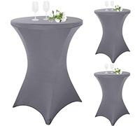 Lot de 3 nappes à Coins carrés Extensibles en Spandex pour Cocktail 80x110cm Table Haute ajustée Gris Clair, Nappe Ronde pour Cocktail pour Table de Banquet de Cocktail de Mariage (Gris Clair)