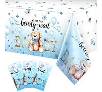 Lot de 3 nappes de Table en Plastique pour fête prénatale - Motif Ours et Ballons Bleus - pour fête d'anniversaire et fête prénatale - 137 x 274 cm