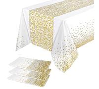 Lot de 3 nappes rectangulaires en plastique blanc à pois dorés, 137 x 274 cm, imperméables, résistantes aux taches et à l'huile, pour anniversaire, mariage, fête dans le jardin, décoration de table