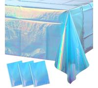 Lot de 3 nappes rectangulaires en Plastique Bleu irisé Brillant jetables au Laser - Décorations de fête pour Anniversaire, Mariage, Noël - 101,6 x 274,3 cm