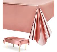 Lot de 3 nappes rectangulaires Or Rose pour fêtes, nappes métalliques en Plastique Rose, Anniversaire, Mariage, Saint-Valentin, Enterrement de Vie de Jeune Fille, 137,2 x 274,3 cm