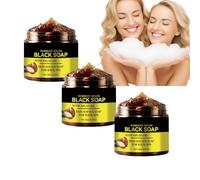 Lot de 3 nettoyants de douche marocains, savon noir, exfoliant pour le corps, exfoliant noir à l'huile d'argan, exfoliant naturel pour le corps hydratant en profondeur, purifiant et doux pour la peau
